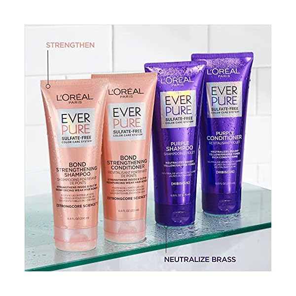 LOreal-Paris-EverPure-Sulfate-Free-Brass-Toning-Purple-Conditioner-for-Blonde-Bleached-Silver-or-Brown-Highlighted-Hair-68-Fl-Oz-Packaging-May-Vary L'Oreal Paris EverPure Sulfate Free Brass Toning Purple Conditioner for Blonde, Bleached, Silver, or Brown Highlighted Hair, 6.8 Fl; Oz (Packaging May Vary)
