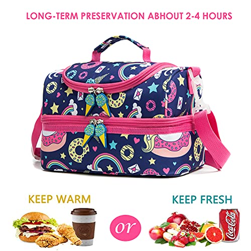 Life On Track Insulated Kids Double Decker Lunch Bag Tote Pack For Girls Boys Toddler School Picnic Food Cooler Hot Water Ice With Strap (Blue Unicorn) #TOP2