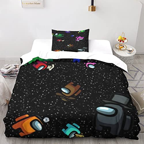 Among Us Juego De Funda De Edredón, 3 Piezas Astronauts Funda Nórdica Microfibra Juego De Cama con Funda De Almohada para Adultos, Adolescentes, Niños Single（135x200cm）