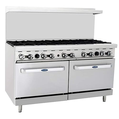 Atosa nosotros ato-10b Manual Rango de gas natural propano quemador de 10placas de cocción con 2horno estándar 60"304,000BTU, Plateado