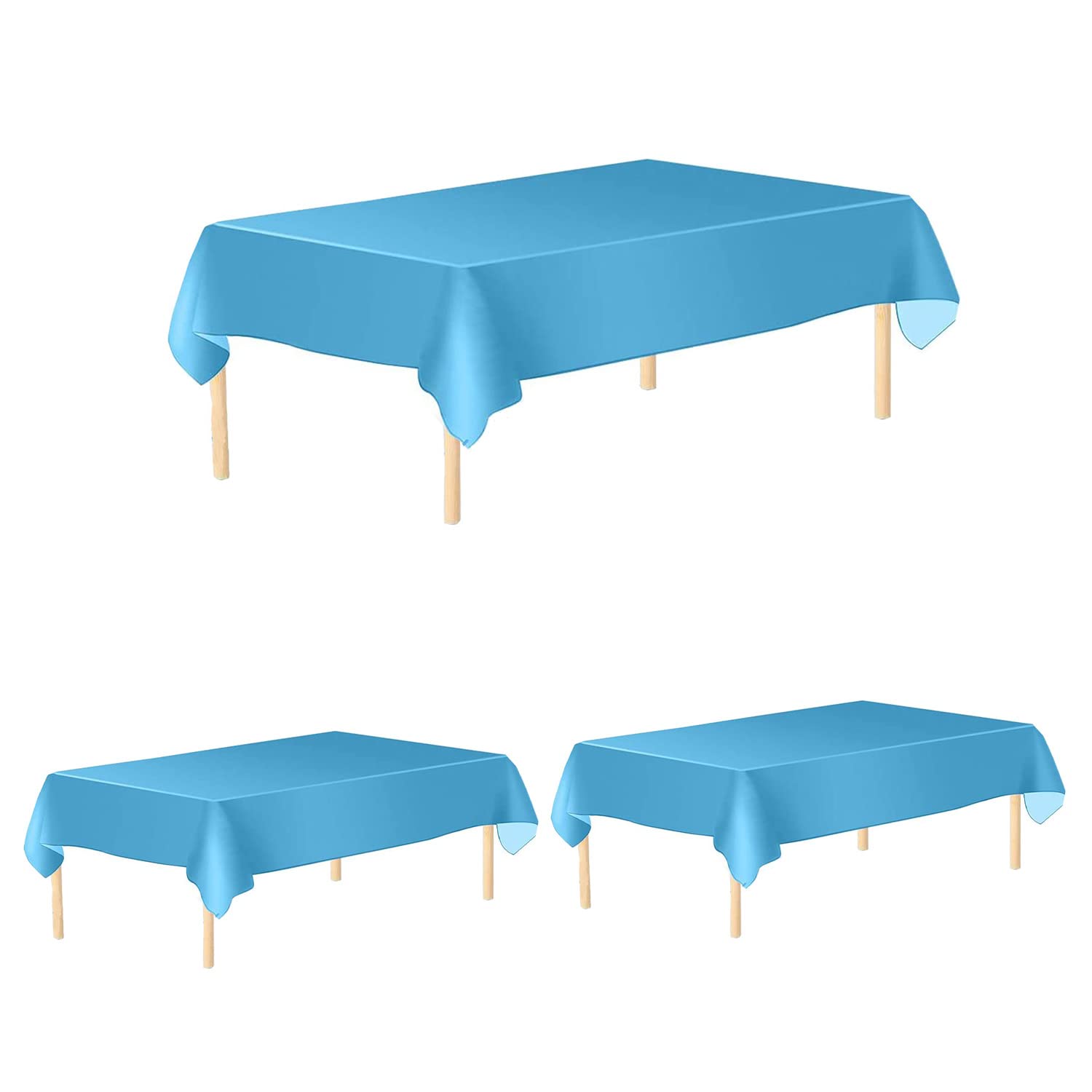 WedDecor Light Blue Plastic Tablecloth 54 x 108 Inch Rectangle Party Disposable Table Covers for Indoor & Outdoor Birthday, Picnic, Christmas, Weddings, Baby Shower, Party Decorations, 3pcs