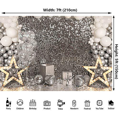 Fondo fotográfico disco plateado 7x5ft para fiestas miniatura 2