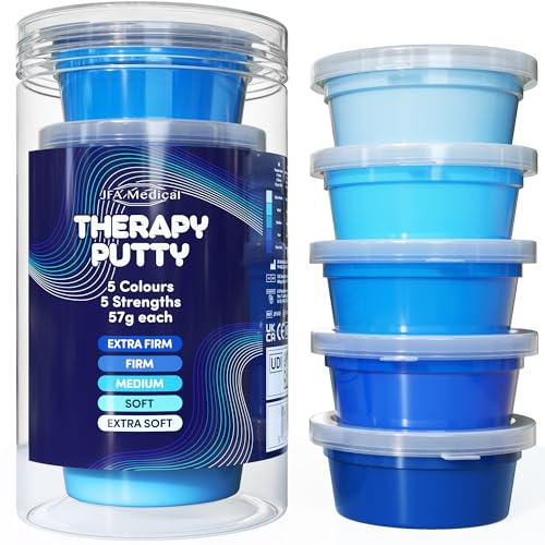 JFA Medical Therapy Putty 5 Strengths Blue - Extra Soft Soft Medium Firm Extra Firm 57g Tubs