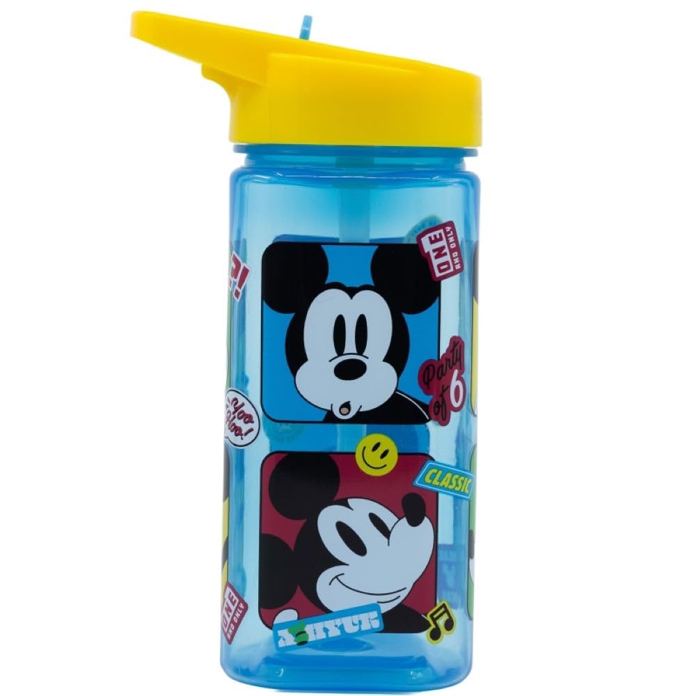 Mickey Reusable Square Water Bottle Drink Bottle with built-in handle for Easy Carry School Lunch Kids Childrens 510ml BPA free Plastic (Mickey) - Image 2