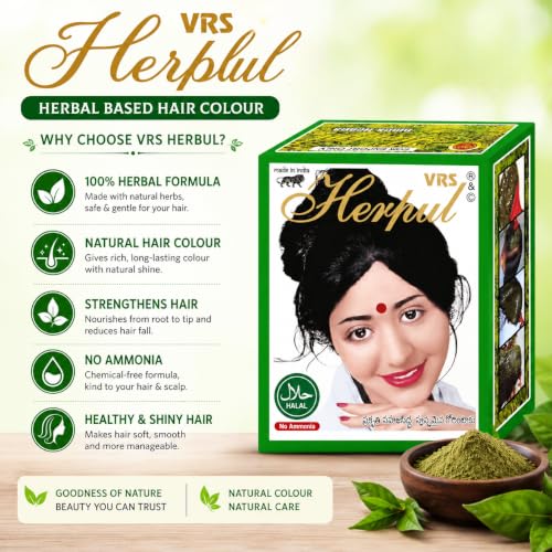 Image of RKS Vrs Herpul Black Henna Hair Color Powder for Women & Men | Black Herbal Hair Colour Mehandi Powder | Natural Black Hair Colour | Grey Coverage | No Ammonia Herbal Henna Hair Dye | Soft & Shiny Hair | 50g Pack of 2