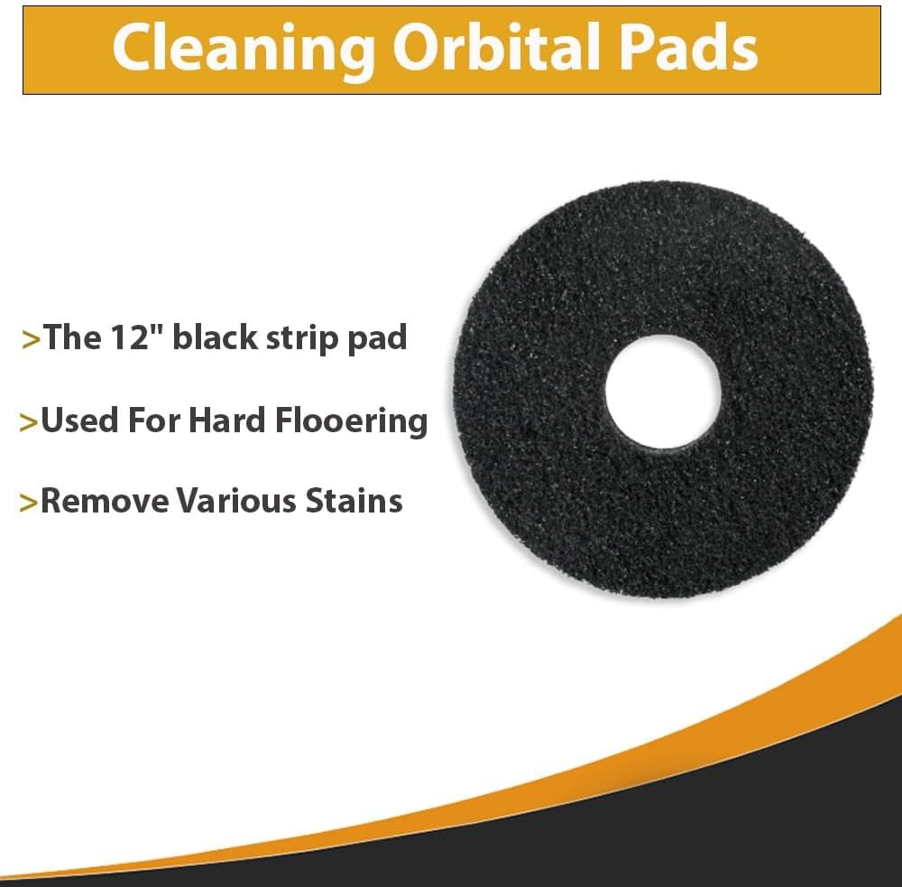 Replacement For Oreck Commercial 437.071 437071 Strip Orbiter Pad, 12" Diameter, Black, For ORB550MC Orbiter Floor Machine (4 Pads)