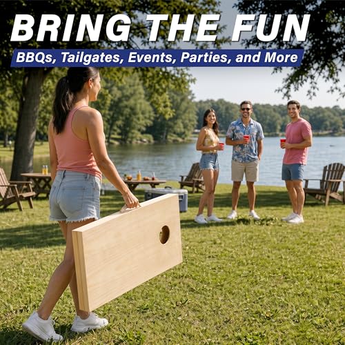Image of GoSports 4 x 2 ft Classic Wooden Cornhole Board Set - Portable Bean Bag Toss Game for Adults & Family - Includes Set of 8 Bean Bags with Tote Bag
