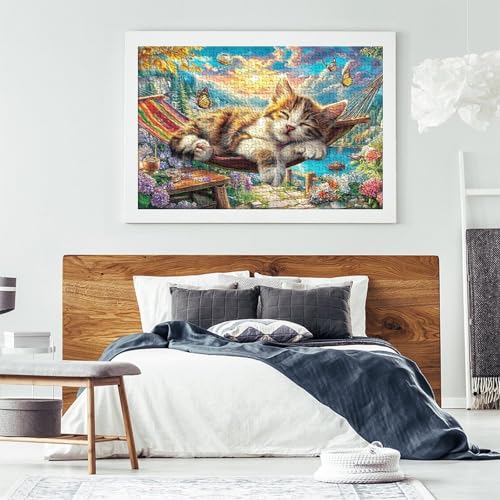 Rompecabezas de 1000 piezas con diseño de gatito durmiendo para decorar tu hogar con color 7