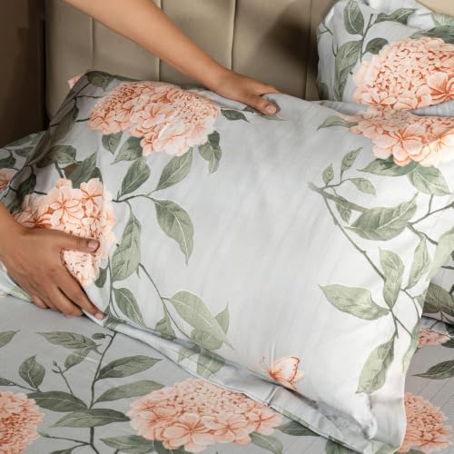 Image of Home Elegance from House of Mytrident | Linen Feel Bed Sheet for Double Bed King Size with Two Pillow Covers | Ultrasoft | Floral 274cm x 250cm | myTrident - Olive Coral