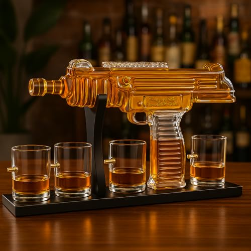 Image of Gifts for Men Dad, Uzi Gun Whiskey Decanter Set-Limited Edition, Liquor Decanter with Bullet Shot Glass, Cool Anniversary Birthday Gift for Him Husband, Military Present for Home Bar Drinking