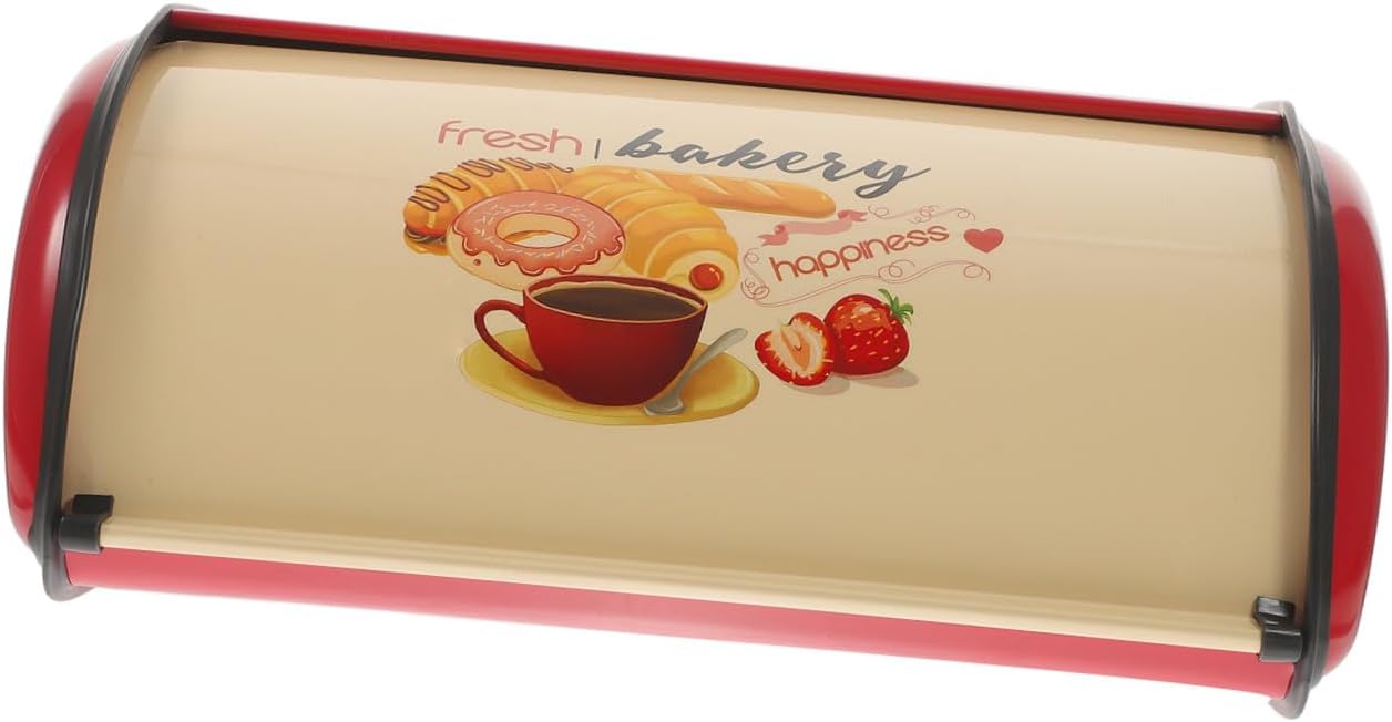 Retro Kitchen Bread Box Large Red Drum Shape Stainless Steel Bread Storage Container for Countertop Organizer and Fresh Keeping
