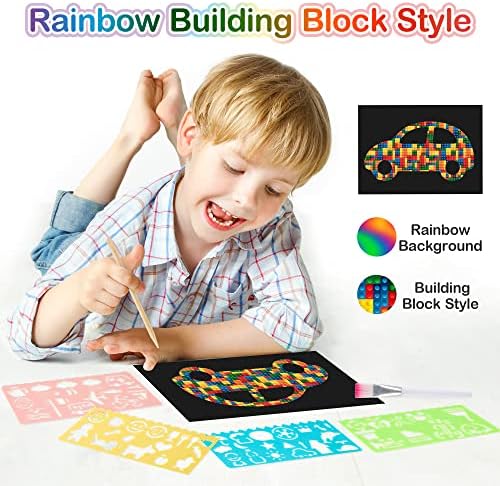 Mocoosy 60 Pcs Scratch Art Paper for Kids, Rainbow Magic Scratch Off Paper Sheets Set, Black Scratch Pads Note Arts and Crafts Kit for Kids Party Games Activities Christmas Birthday Gift for Ages 3-12
