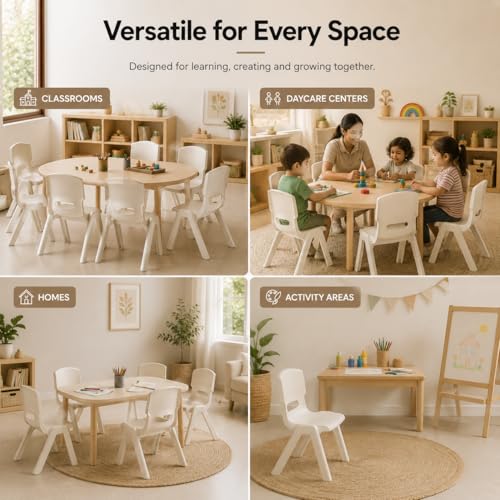Image of eHomeKart Kids Chair Set of 5 -Children Study Chairs 33x30x46 cm - Non-Toxic BPA-Free Safe Rounded Edges Plastic - Lightweight Sturdy Stackable Chair for Kids - Playroom School Home Kindergarten