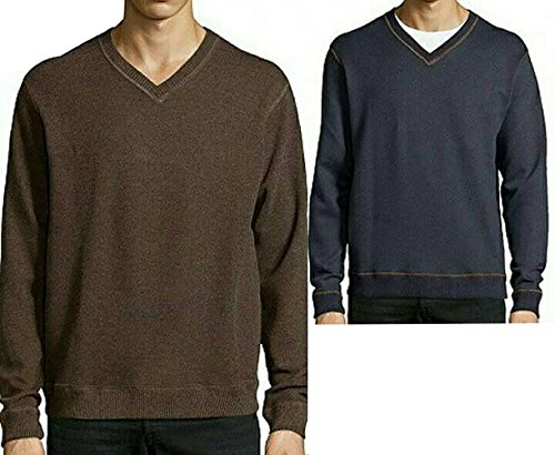 TAILOR VINTAGE REVERSIBLE LONG SLEEVE V-NECK PULLOVER, Brown/Navy, Large