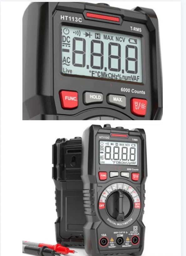 Close-up of the HT113C Multimeter display and buttons