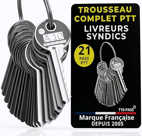 Pack 21 Pass PTT de A10 à U10 – Marque Française – Trousseau Complet – Clés PTT Normalisées – Compatible Boîtes aux Lettres Individuelles et...