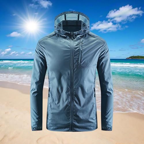 Men UPF 50+ Light Thin Jacket Full Zip Sun Protection Hoodie Long Sleeve Sun Shirts for Men Hiking Fishing Zip Pocket2