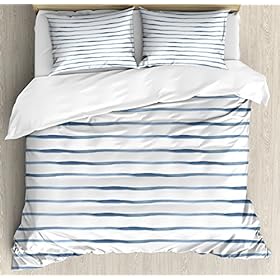 Ambesonne Harbour Stripe Duvet Cover Set, Abstract Brushstroke Nautical Ocean Horizontal Lines Soft Picture, Decorative… 51l5D cAl3L. SS280