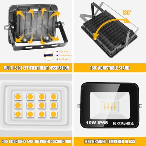 RIGIDON 2 Pcs Outdoor Flood LED Work Light, 10W 1000 Lumens Floodlight - Image 3