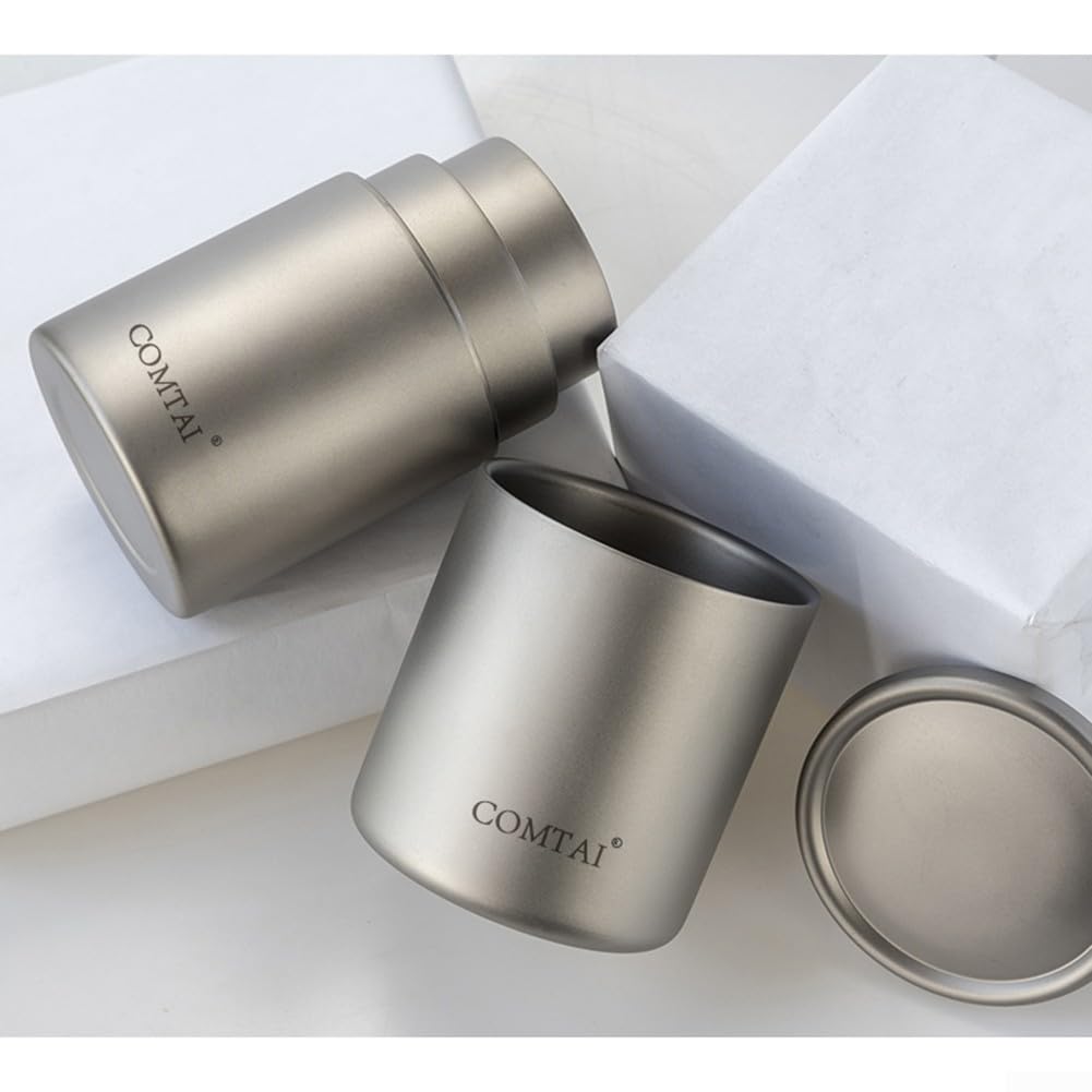 EasyByMall Tazza da campeggio in titanio, portatile, con doppio strato, con manici, per picnic, escursionismo, campeggio (senza manici, 550 ml), 66314931427IG3A3C07YL0