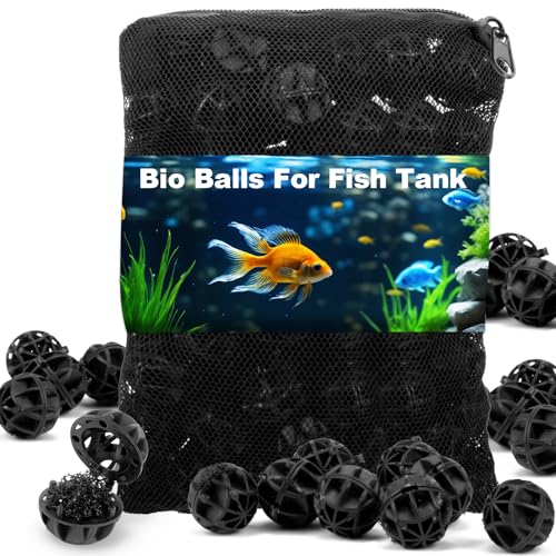 RAINFLOW Aquarium Bio Balls - 100pcs Black Bulk Sump Filter Media with Sponge Biological Filtration Media for Koi Pond,Fish Tank,Canister,Air Pump