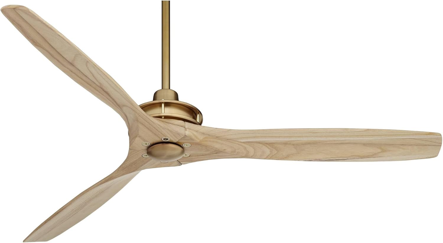 Casa Vieja 52" Windspun Modern Indoor Ceiling Fan 3 Blade Remote Control Soft Brass Finish Natural Wood Blades Bedroom Living Room Kitchen Dining Office Decorative DC Motor Downrod Family Shop