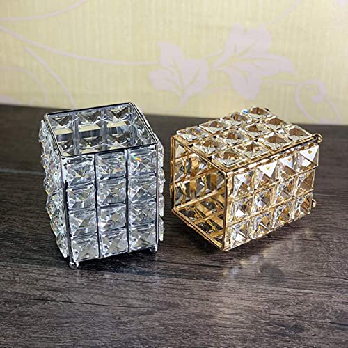 Yarlung 4 Pack Crystal Makeup Brushes Holder, Gold & Silver Bling Pencils Holder Cup Square Metal Cosmetics Brushes Desktop Organizer For Eyeliners, Eyebrow, Office Supplies #TOP7