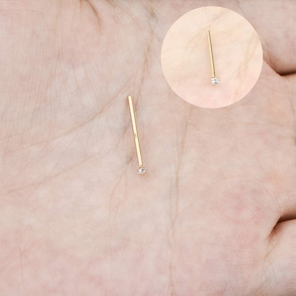 COCHARM Fishtail Nose Stud Ring 20g 14k Real Gold Custom Bendable Nose Rings CZ Nose Piercing Jewelry for Women Men 2mm 2.5mm 3mm
