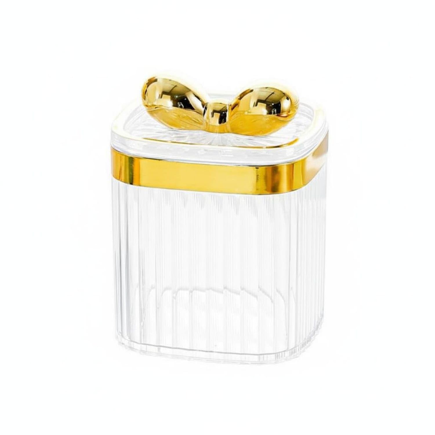 Safe Material Airtight Storage Canister Versatile Acrylic Food Container Easy to Clean Decorative Jar with Gold Lid Lightweight for Refrigerator, Desktop, Bathroom, Dresser, Transparent, 1 PACK-image-33