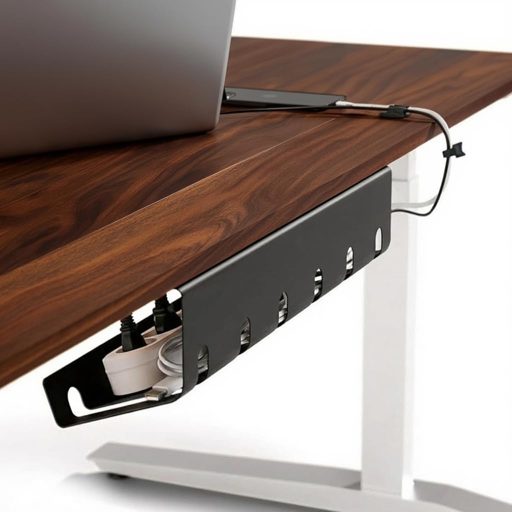 BIZILBIG Under Desk Cable Management Tray with Attachable Drawer | Metal Cable Organizer for Desk | Under Table Cable Organiser & Storage | Wire Management Holder for Office & Home