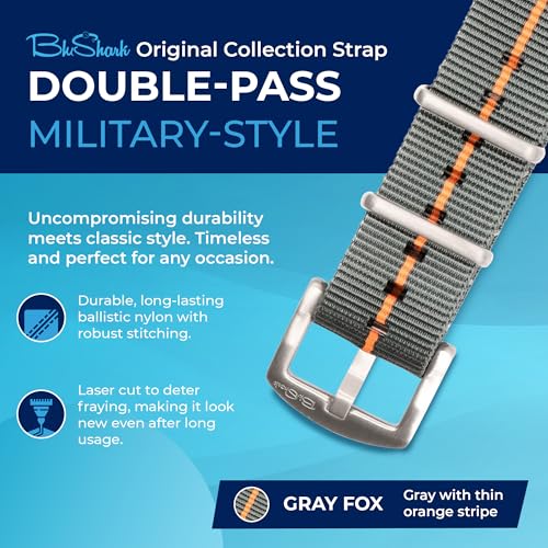 Image of BluShark - Original Collection Military-Style Waterproof Watch Strap, Fits All Timepiece Brands, Durable Nylon Wristwatch Accessories with Stainless Steel Buckle - 18mm, 20mm, 22mm & 24mm Watch Bands