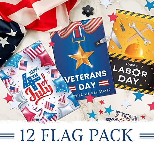 Seasonal Garden Flags Set Of 12 Double Sided 12X18, Seasonal Garden Flag, Holiday Flags, Yard Flag, Mini Garden Flags, Outdoor Flags Decorative 12X18, Lawn Flag, Seasonal Garden Flags Pack (Seasons) #TOP6