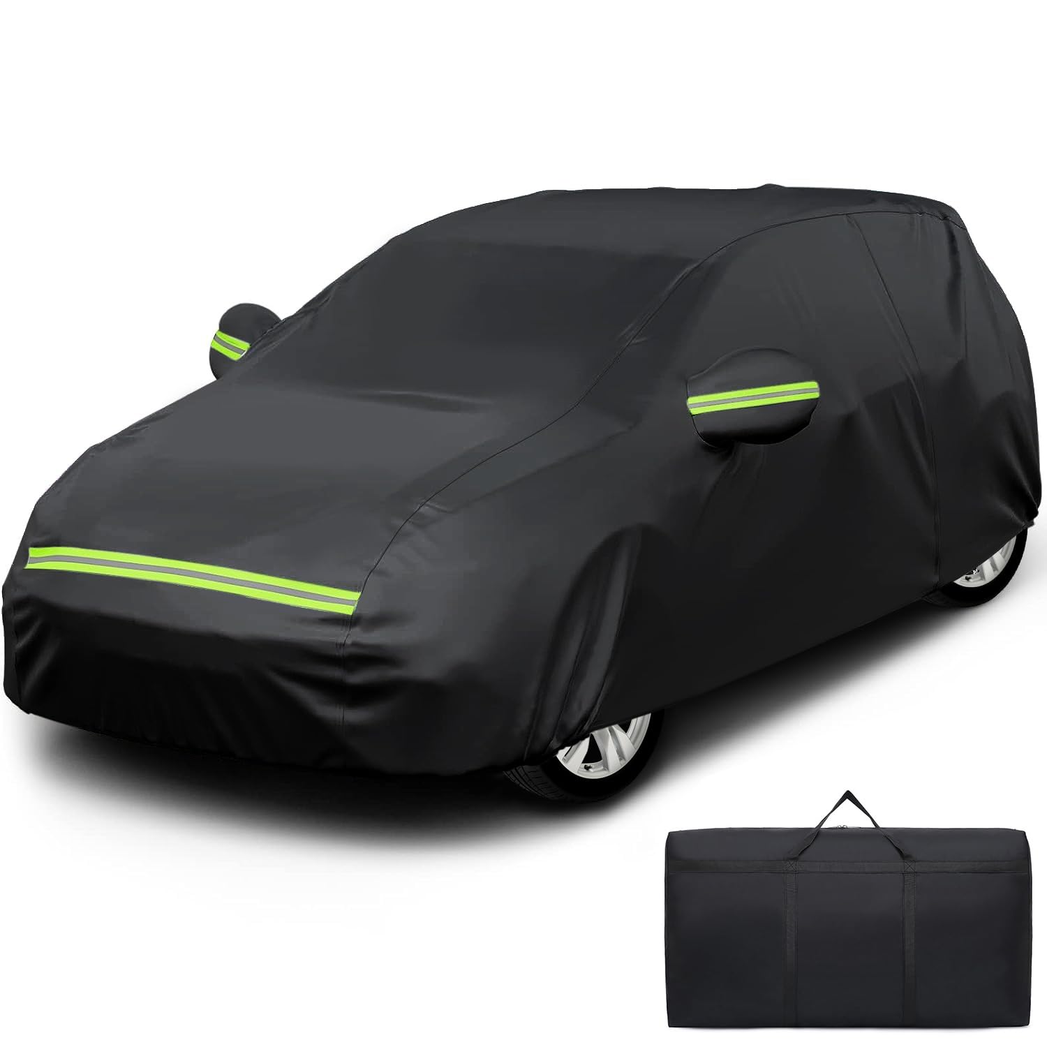 6 Layers Car Cover Waterproof All Weather with Zipper Cotton, Outdoor Full Cover Rain Sun UV Protection for Automobiles, Universal Fit for Sedan (186-216 inch) Black