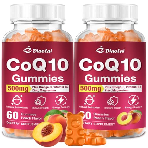 2 Pack CoQ10 Gummies - 500mg per Serving with Omega-3 (EPA & DHA) B3 & Zinc - Supports Immunity & Energy - Delicious Orange Flavor - Non-GMO Gluten-Free - 120 Count