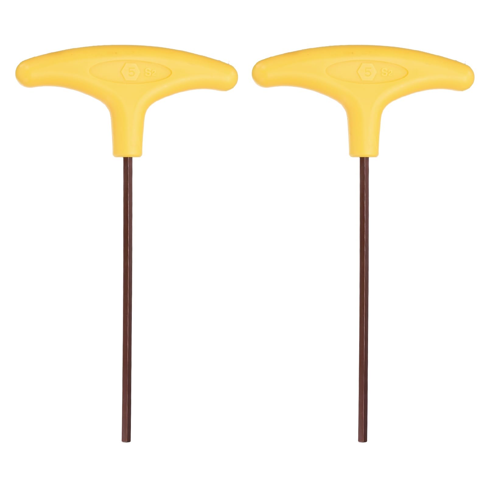 sourcing map 2 Pcs T-Handle Hex Key Wrench 5mm Metric S2 Steel Long Arm Yellow T-Key Flat End Inner Hexagon Spanner Repairing Tool for Home Auto Maintenance Bike Motorcycle Repair