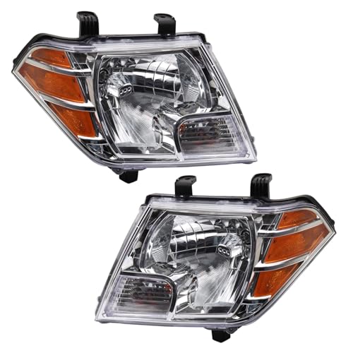 Image of TRQ 2 Piece Headlight Assembly Set Chrome Bezel Driver & Passenger Side Compatible with Nissan Frontier 2009-2021 NI2502188 NI2503188 26010ZL40B 26060ZL40B