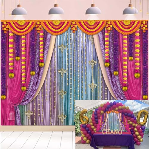 RUYI Indischer Fotohintergrund – 2,3 X 1,8 M, Vinyl, Mit Ringelblumen & Lichtern Für Diwali, Hochzeit, Party