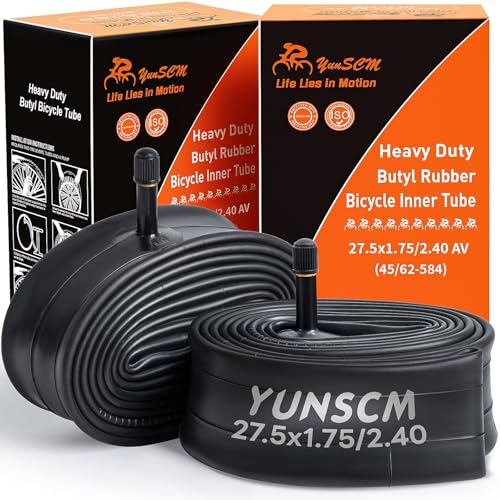 YunSCM 2本,27.5 1.95 チューブ 肉厚,自転車チューブ 27.5x1.75/2.4,米式バルブ32mm,適用 27.5x1.75/27.5x1.95/27.5x2.10/27.5x2.125/27.5x2.25/27.5x2.35/27.5x2.4 クロスバイク、電動アシスト自転車