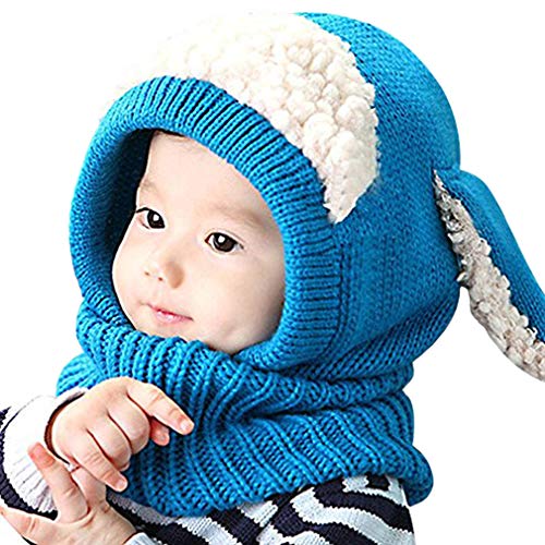 Baby Girls Boys Winter Knit Scarf Hat Warm Earflap Cap for Kids 6-36 Months Blue