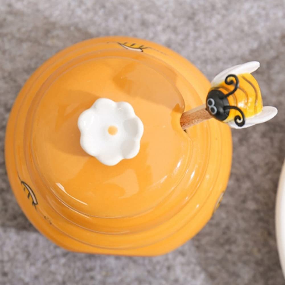 Hopbucan Ceramic Beehive Honey Pot and Wooden Dipper Honey Jar with Lid Honey Stir Bar for Honey Jar Supplies Kitchen Accessories - Image 4