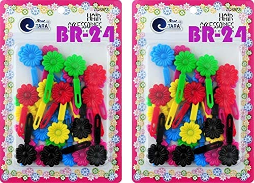Tara Girls Self Hinge Plastic Bow Hair Barrettes Selection Pack Of 2 (BR24)