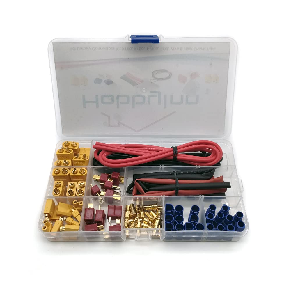 My Pet Elephant Lipo Battery Connectors Adapter Deans T Plug XT30 XT60 EC3 RC Male Female Connector Kit Silicone Wire Heat Shrink Tube for DIY Accessories
