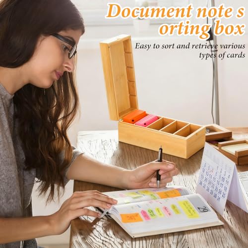 A8 Aarteikarten Box Holz, 22.2x9.5x7cm Karteikasten Holzbox mit Deckel Lernbox Vokabelbox mit 500 Stück Haftnotizen Karten Aufbewahrungsbox für Büro Schulen Heim