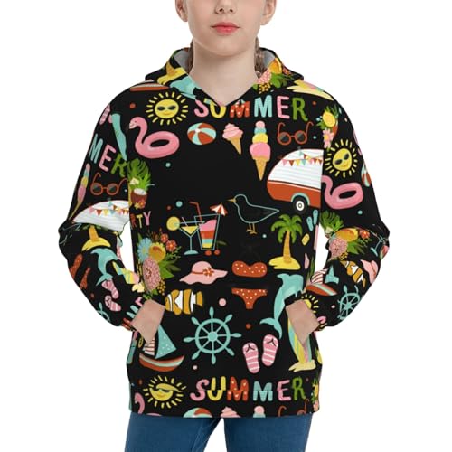 Hello Summer Kids Pullover Hoodies Boys Sweatshirts Girls Athletic Clothes with Pocket