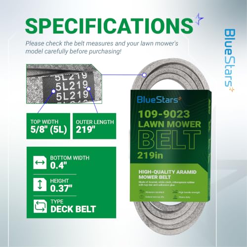 Image of BlueStars 109-9023 Deck Belt Aramid Cord Belt 5 /8 inch x 219 inch | Deck Belt for Exmark 72 Inch Deck Lazer Z X, Next Lazer Z Series Zero-Turn Mowers - Replaces 1099023 135-5777 135-5777-SL