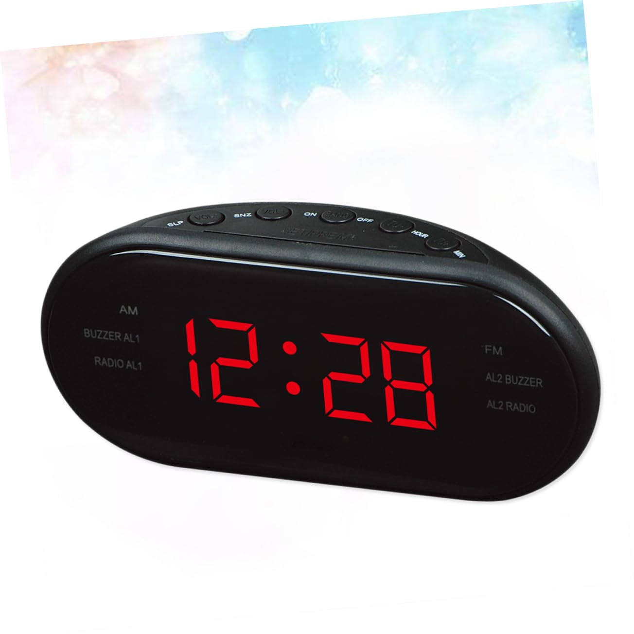 Radio Reloj Digital Despertador para Noche con Doble Alarma, Pantalla Curva Grande Roja, FM y Am, Función Repetición y Temporizador de Apagado para Dormitorio