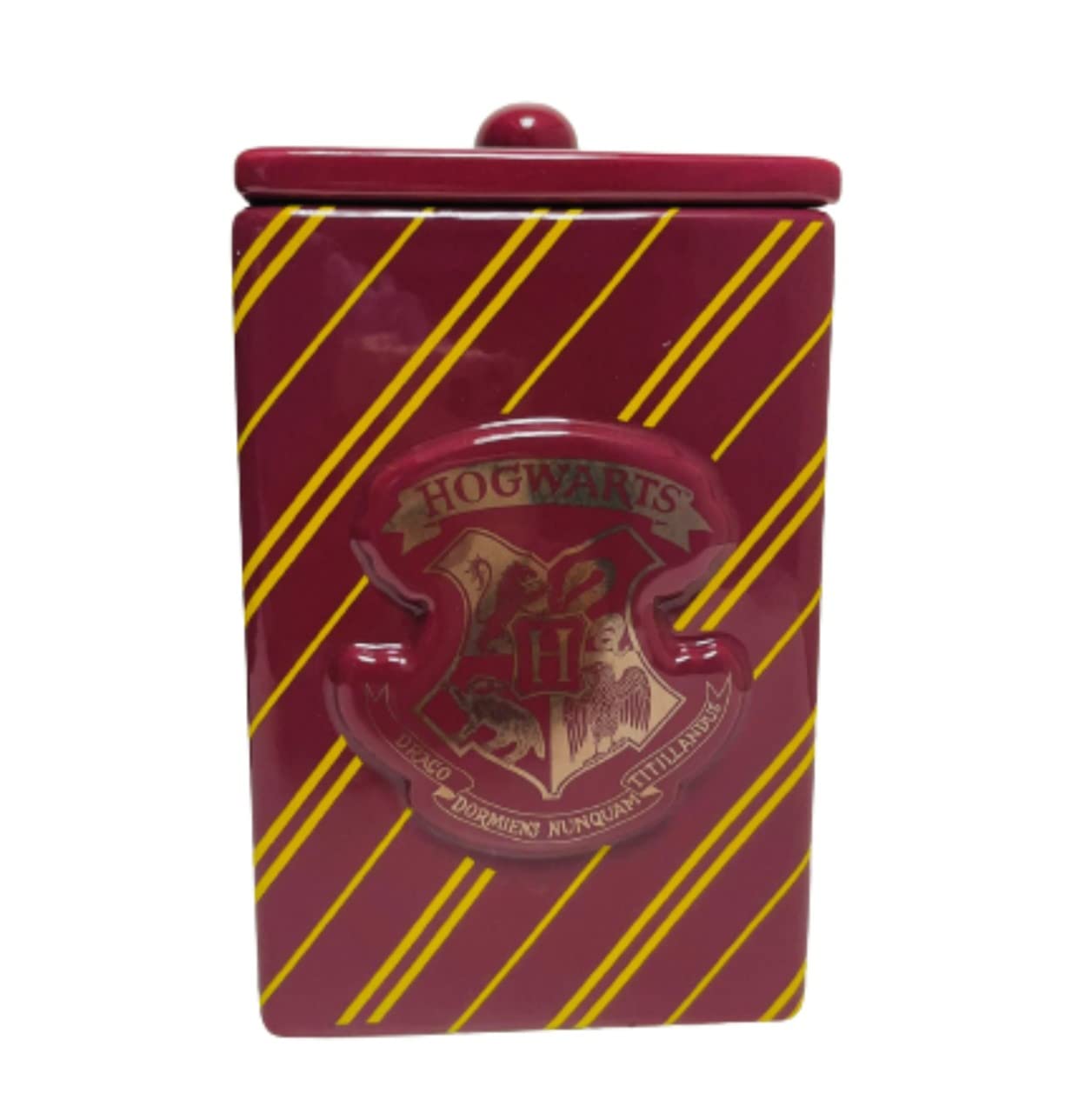 Divas World Harry Potter Pet Treat Jar Food Storage Canister Jar Burgundy And Yellow Striped