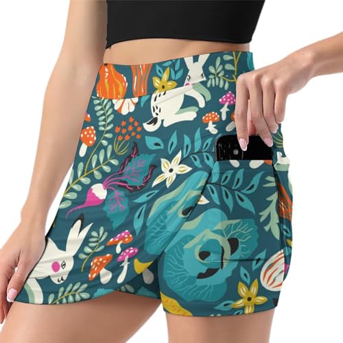 Skort de sport lapin champignon jupe de course anti-frottement femme avec poche
