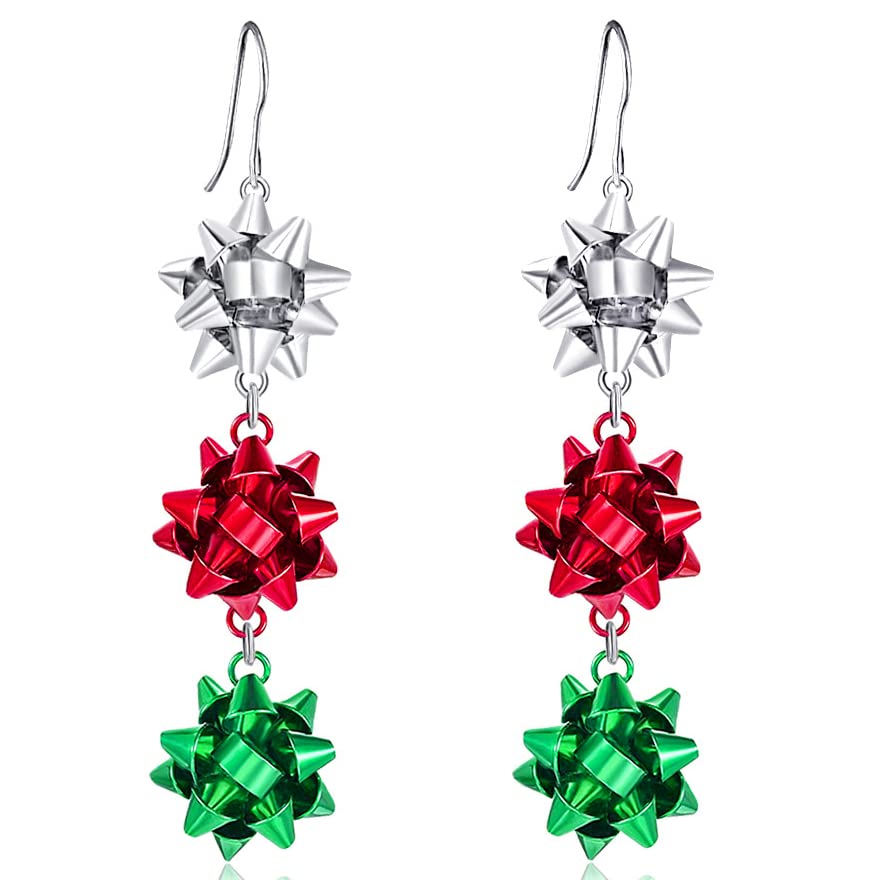 Boucles d'oreilles femmes avec fleur de Noël tridimensionnelle en relief