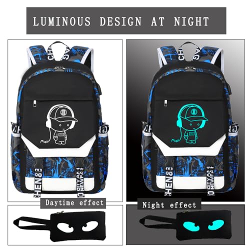 Anime Luminous Backpack Waterproof.Cool Backpacks15.6 in Large capacity Laptopeight Backpack.with USBChargingHeadphones Port.Luminous Backpack.Security Lock2